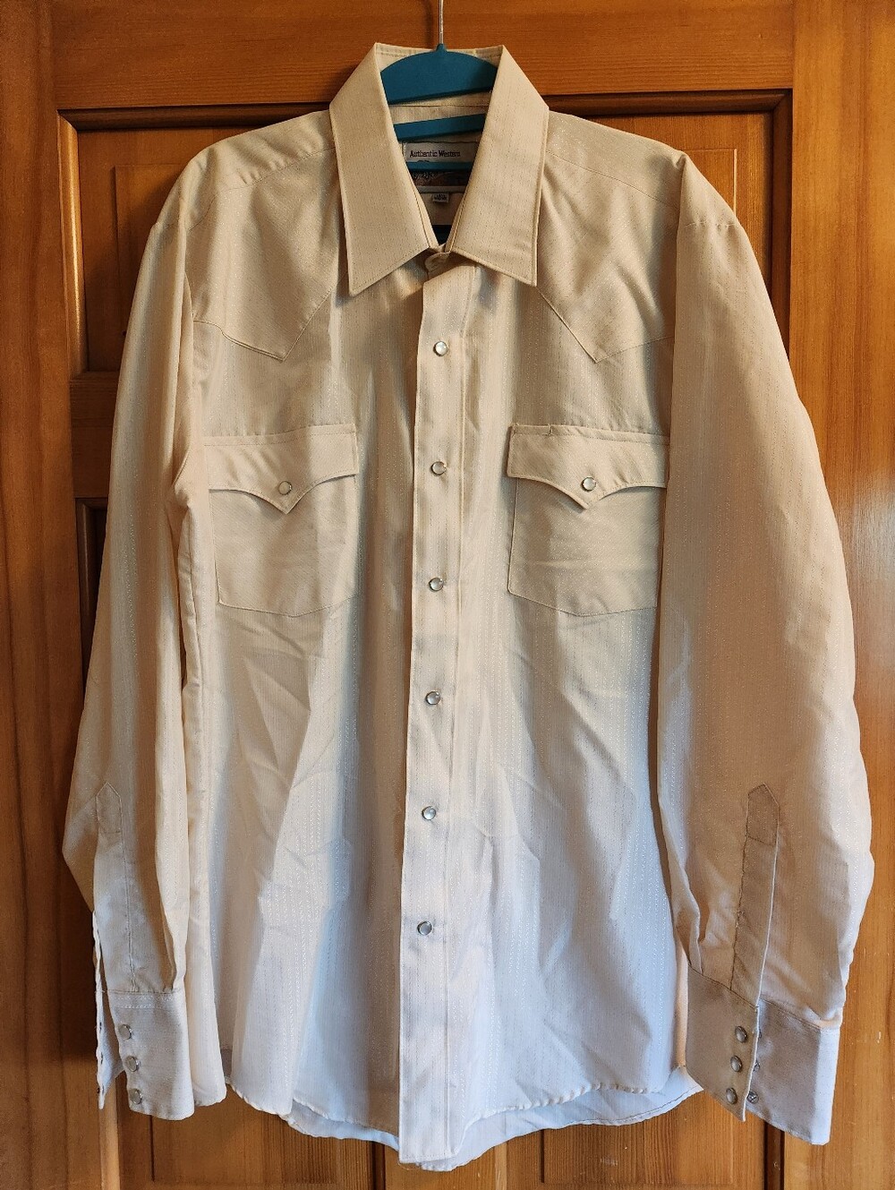 Vintage 70s Authentic Western Pearl Snap Shirt Mens (16.5 34/35) Cream Textured